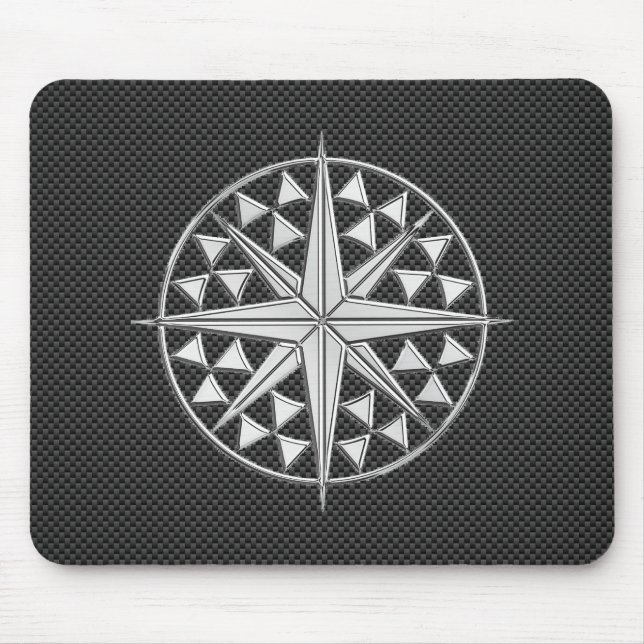 Alfombrilla De Ratón Chrome Style Nautical Compass Star on Carbon Fiber (Frente)