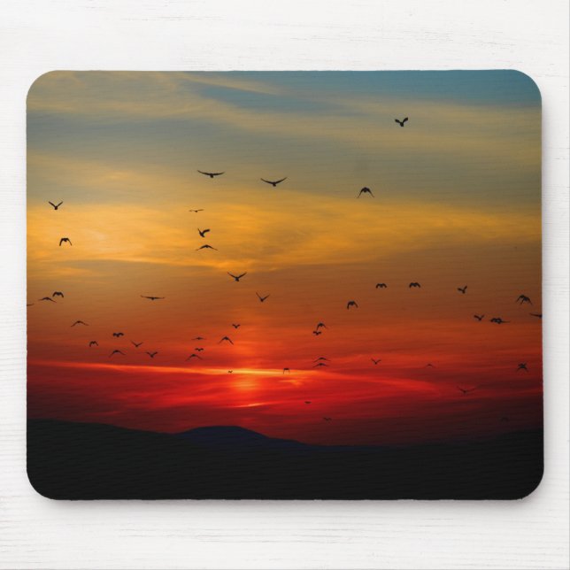 Alfombrilla De Ratón Cielo atmosférico, puesta de sol, pájaros, hermosa (Frente)