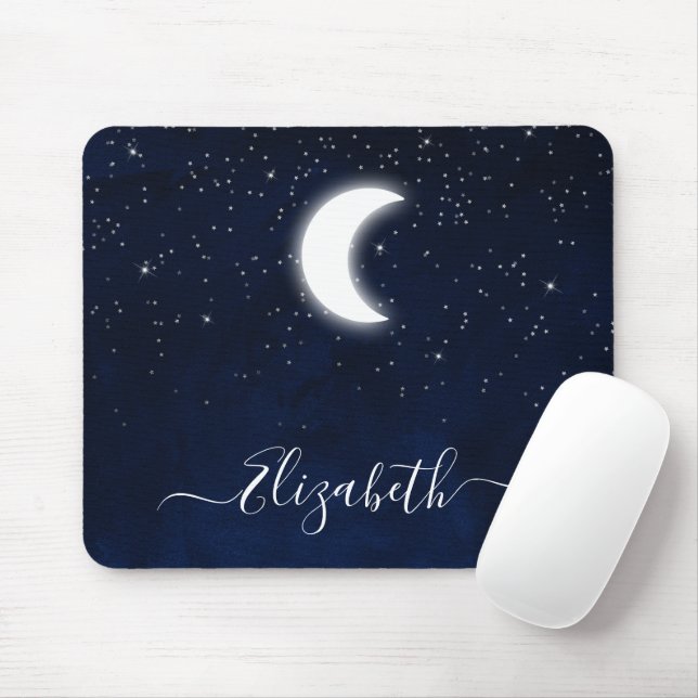 Alfombrilla De Ratón Cielo de acuarela Luna celeste Estrellas  (Con ratón)