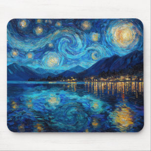 Alfombrilla De Ratón Cielo nocturno costero inspirado en Van Gogh