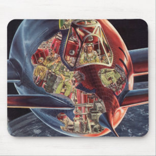 Alfombrilla De Ratón Ciencia Ficción Vintage Astronauta Cohete Nave Esp