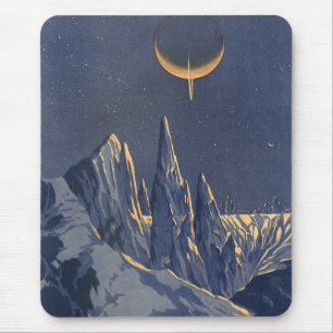 Alfombrilla De Ratón Ciencia Ficción Vintage, Planeta de Nieve de Luna