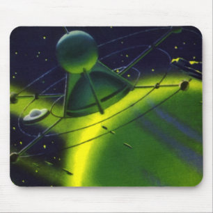 Alfombrilla De Ratón Ciencia Ficción Vintage Planeta Verde con Nave Esp