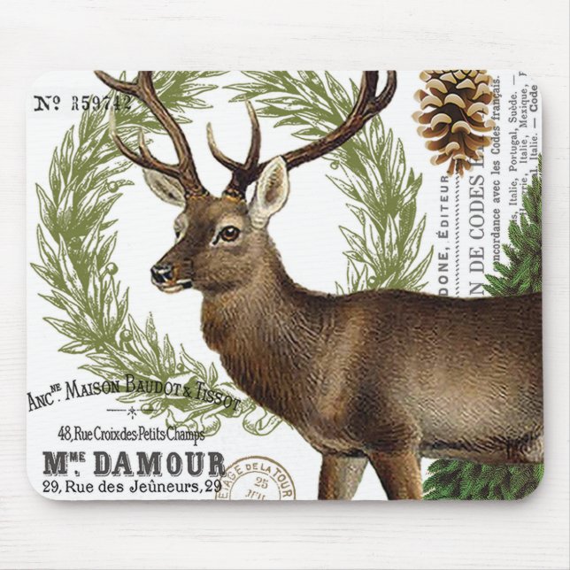 Alfombrilla De Ratón ciervos modernos del invierno del arbolado del (Frente)