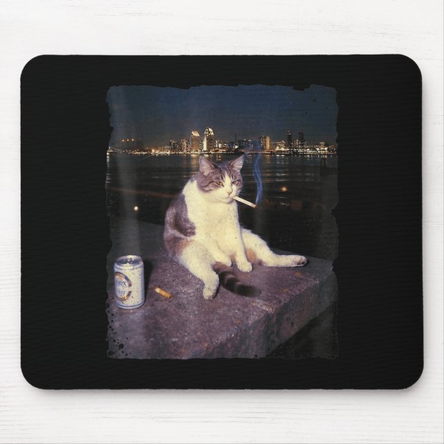 Alfombrilla De Ratón Cigarette Kitten Funny Smony Cat Meme Stud Brain (Frente)