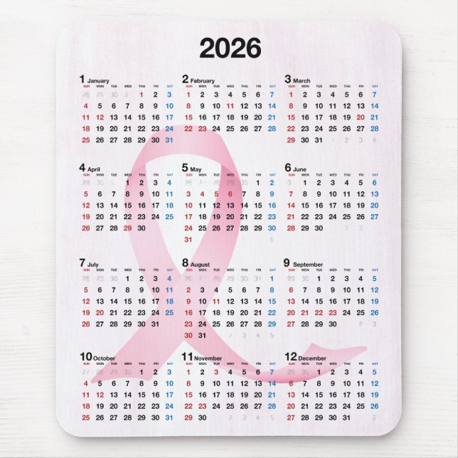 Alfombrilla De Ratón Cinta rosa del calendario de 2025 años (Frente)
