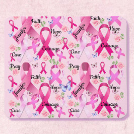 Alfombrilla De Ratón Cinta rosa Personaliza Palabras y Nombre Cáncer de