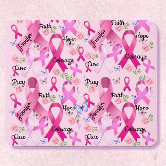 Alfombrilla De Ratón Cinta rosa Personaliza Palabras y Nombre Cáncer de (Subido por el creador)