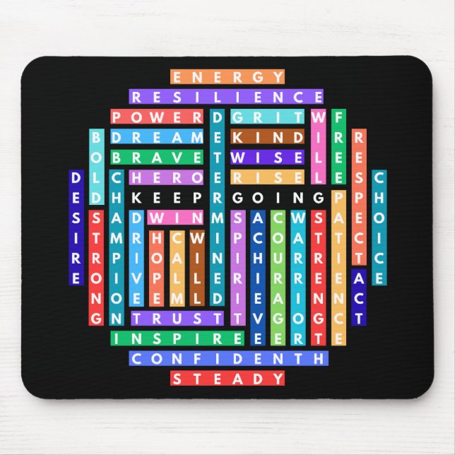 Alfombrilla De Ratón Círculo de búsqueda de palabras motivacional (Frente)