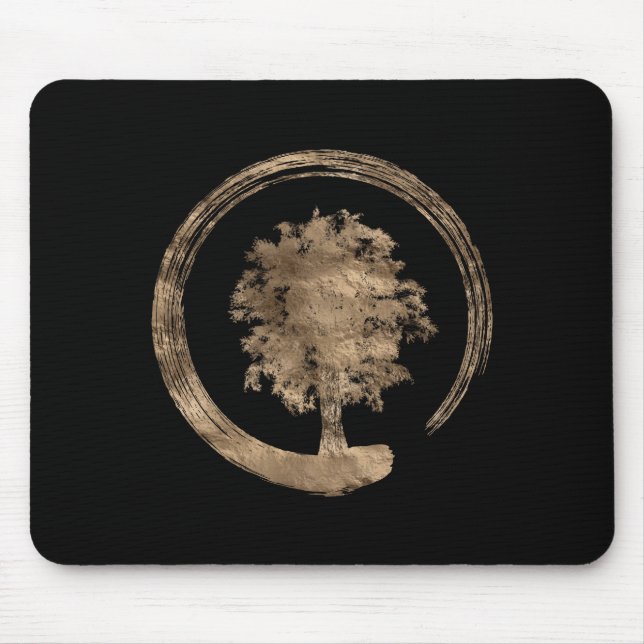 Alfombrilla De Ratón Círculo y árbol - oro del zen de Enso en negro (Frente)