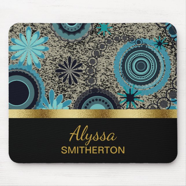 Alfombrilla De Ratón Círculos de moda de oro negro Verde azulado person (Frente)