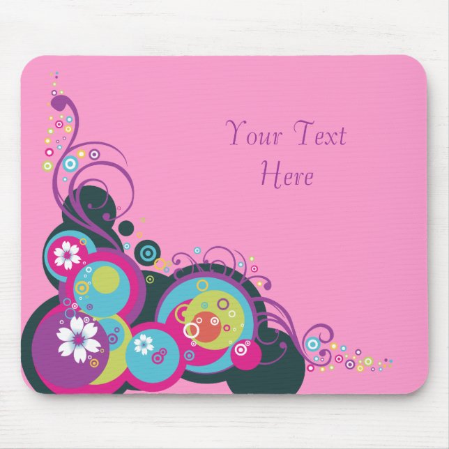 Alfombrilla De Ratón Círculos, remolinos y flores retros (Frente)