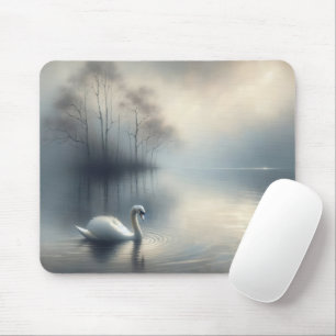 Alfombrilla De Ratón Cisne solitario en lago Misty