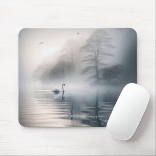 Alfombrilla De Ratón Cisne solitario en lago Mortino Misty