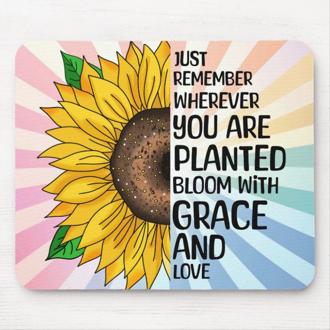 Alfombrilla De Ratón Cita inspiradora y girasol dibujado a mano (Frente)
