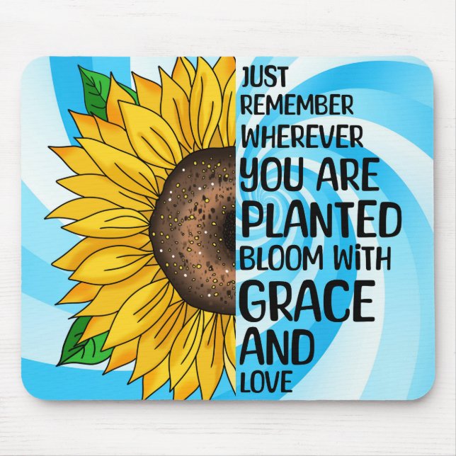 Alfombrilla De Ratón Cita inspiradora y girasol dibujado a mano (Frente)