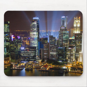 Alfombrilla De Ratón Ciudad de Singapur en el centro por la noche