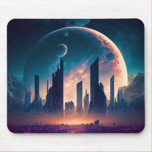 Alfombrilla De Ratón Ciudad espacial Cyberpunk de ciencia ficción