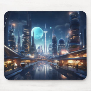 Alfombrilla De Ratón Ciudad futurista de noche