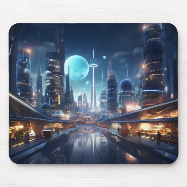 Alfombrilla De Ratón Ciudad futurista de noche (Frente)