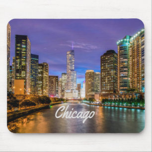 Alfombrilla De Ratón Ciudad Illinois De Chicago De Noche