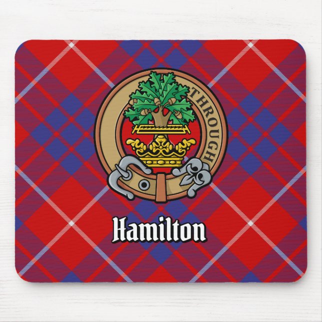 Alfombrilla De Ratón Clan Hamilton Escudo sobre Red Tartán (Frente)