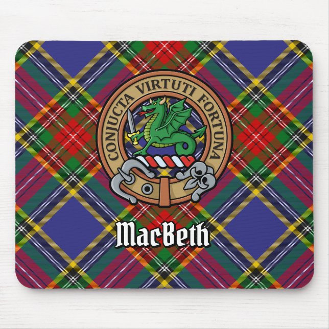 Alfombrilla De Ratón Clan MacBeth Escudo sobre Tartán (Frente)