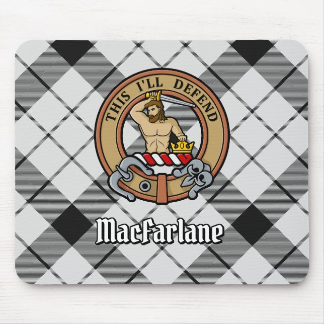 Alfombrilla De Ratón Clan MacFarlane Escudo sobre el tartán blanco y ne (Frente)