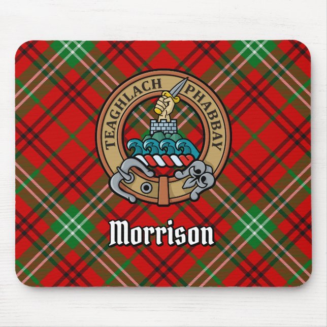 Alfombrilla De Ratón Clan Morrison Escudo sobre Tartán Rojo (Frente)