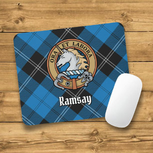 Alfombrilla De Ratón Clan Ramsay Escudo por la caza azul Tartán