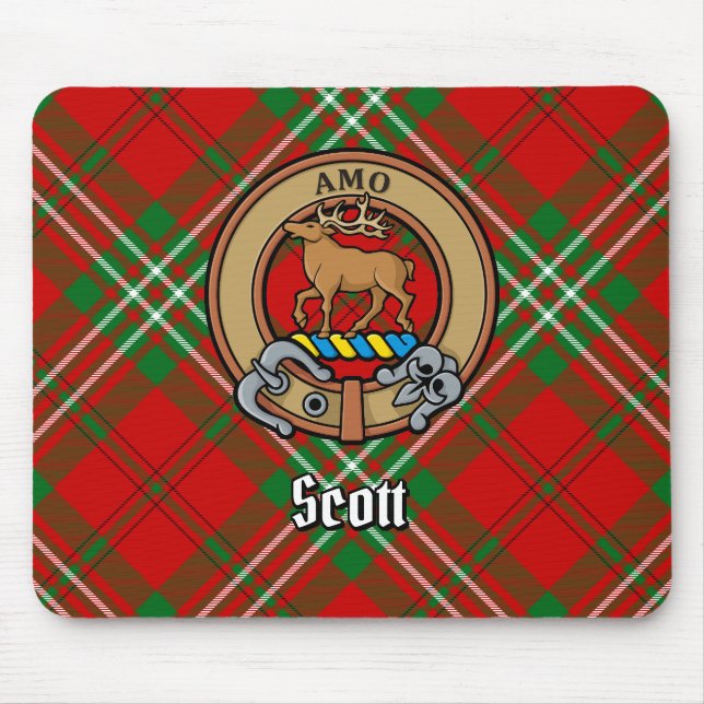 Alfombrilla De Ratón Clan Scott Escudo sobre Red Tartán (Frente)