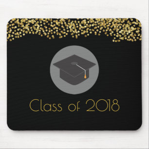 Alfombrilla De Ratón Clase Faux Gold Confetti & Graduation Cap de 20xx