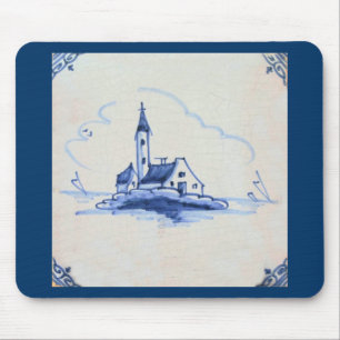 Alfombrilla De Ratón Clásica Antiquaria Delft Blue Tile - Iglesia