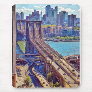 Alfombrilla De Ratón Clásico puente de Brooklyn del horizonte de la ciu