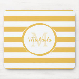 Alfombrilla De Ratón Classic Big Stripes Rich Yellow Monogramed Name