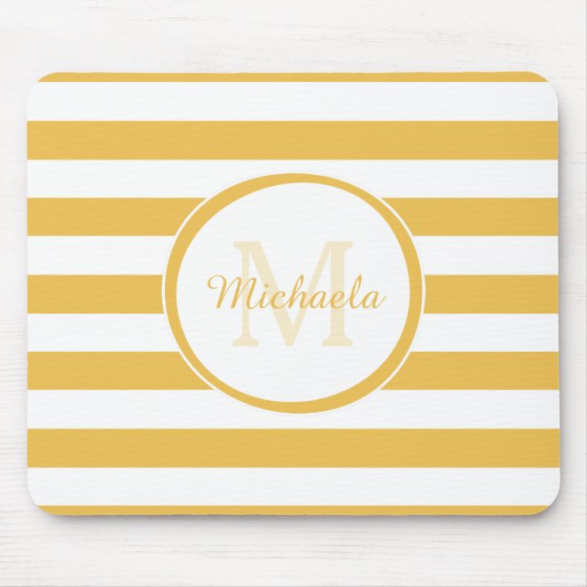 Alfombrilla De Ratón Classic Big Stripes Rich Yellow Monogramed Name (Frente)