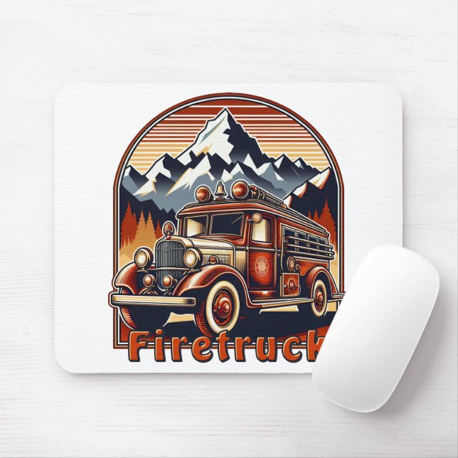 Alfombrilla De Ratón Classic Fire Truck & Mountain Mauspad (Con ratón)