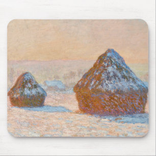 Alfombrilla De Ratón Claude Monet - Trigos, Efecto de Nieve, Mañana