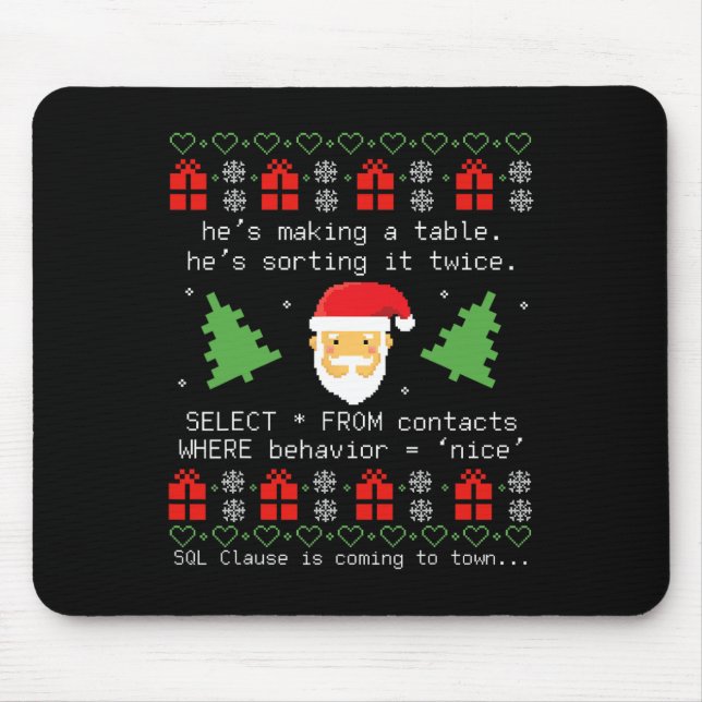 Alfombrilla De Ratón Cláusula de base de datos de Papá Noel Sql Desarro (Frente)