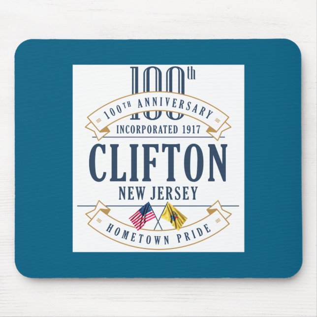 Alfombrilla De Ratón Clifton New Jersey 100th Anniv White _1  (Frente)