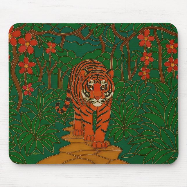 Alfombrilla De Ratón Cloisonne Art Tiger on the Jungle Path (Frente)