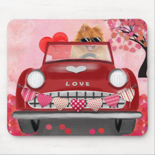 Alfombrilla De Ratón Coche de perro pomerania con corazones de San Vale