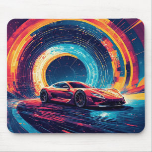 Alfombrilla De Ratón Coche deportivo vibrante en un arte abstracto diná