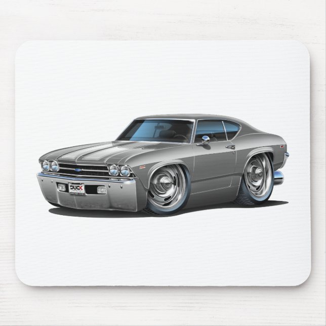 Alfombrilla De Ratón Coche Plata-Blanco 1969 de Chevelle (Frente)