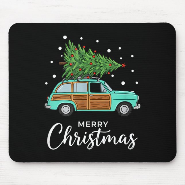 Alfombrilla De Ratón Coche Retro de Navidad con Árbol de Navidad - Feli (Frente)