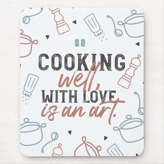 Alfombrilla De Ratón Cocinar bien con amor tipografía (Frente)