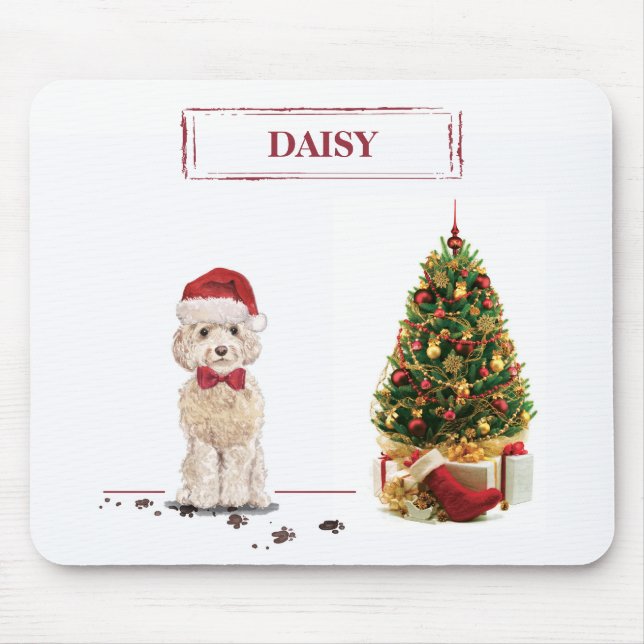 Alfombrilla De Ratón Cockapoo Champán Divertido Perro de Navidad con Ár (Frente)