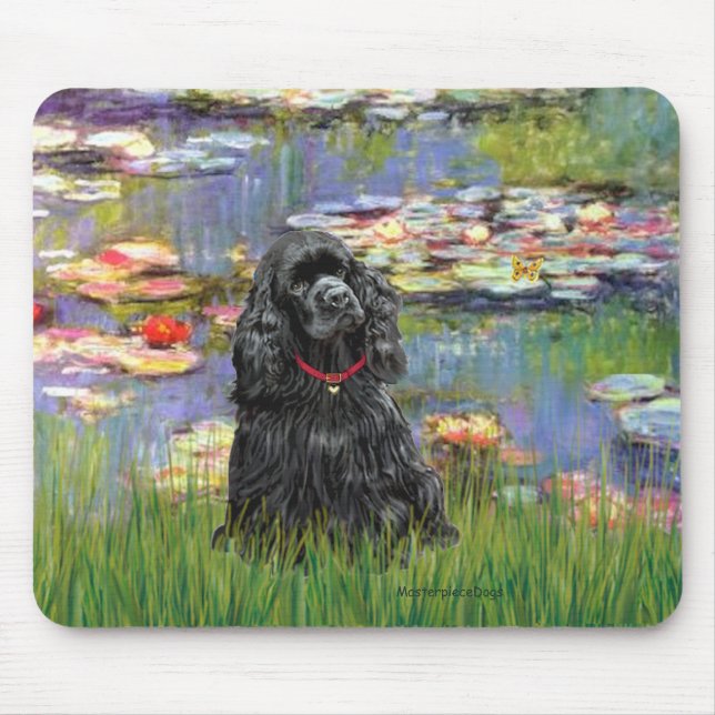 Alfombrilla De Ratón Cocker (negro) - Lirios 2 (Frente)