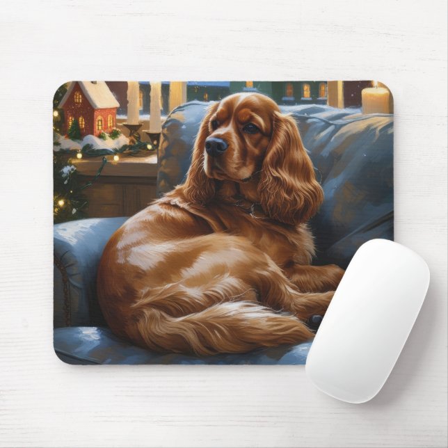 Alfombrilla De Ratón Cocker Spaniel con Navidades Luces feriado (Con ratón)