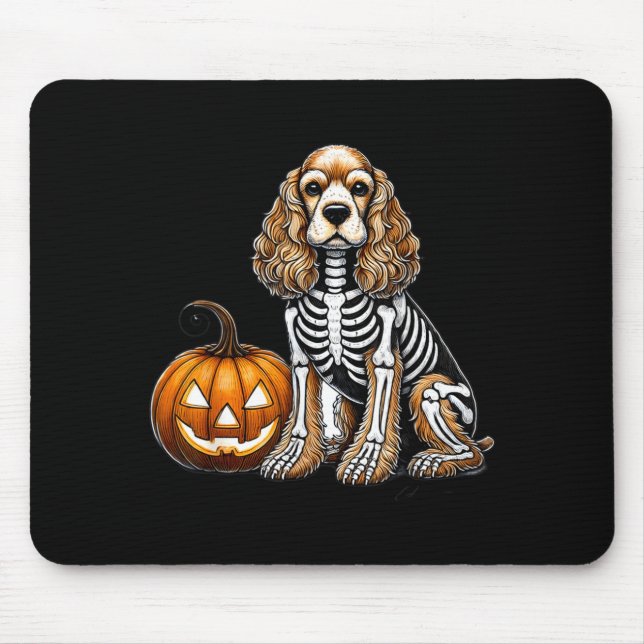 Alfombrilla De Ratón Cocker Spaniel Esqueleto Jack O Linterna Divertido (Frente)